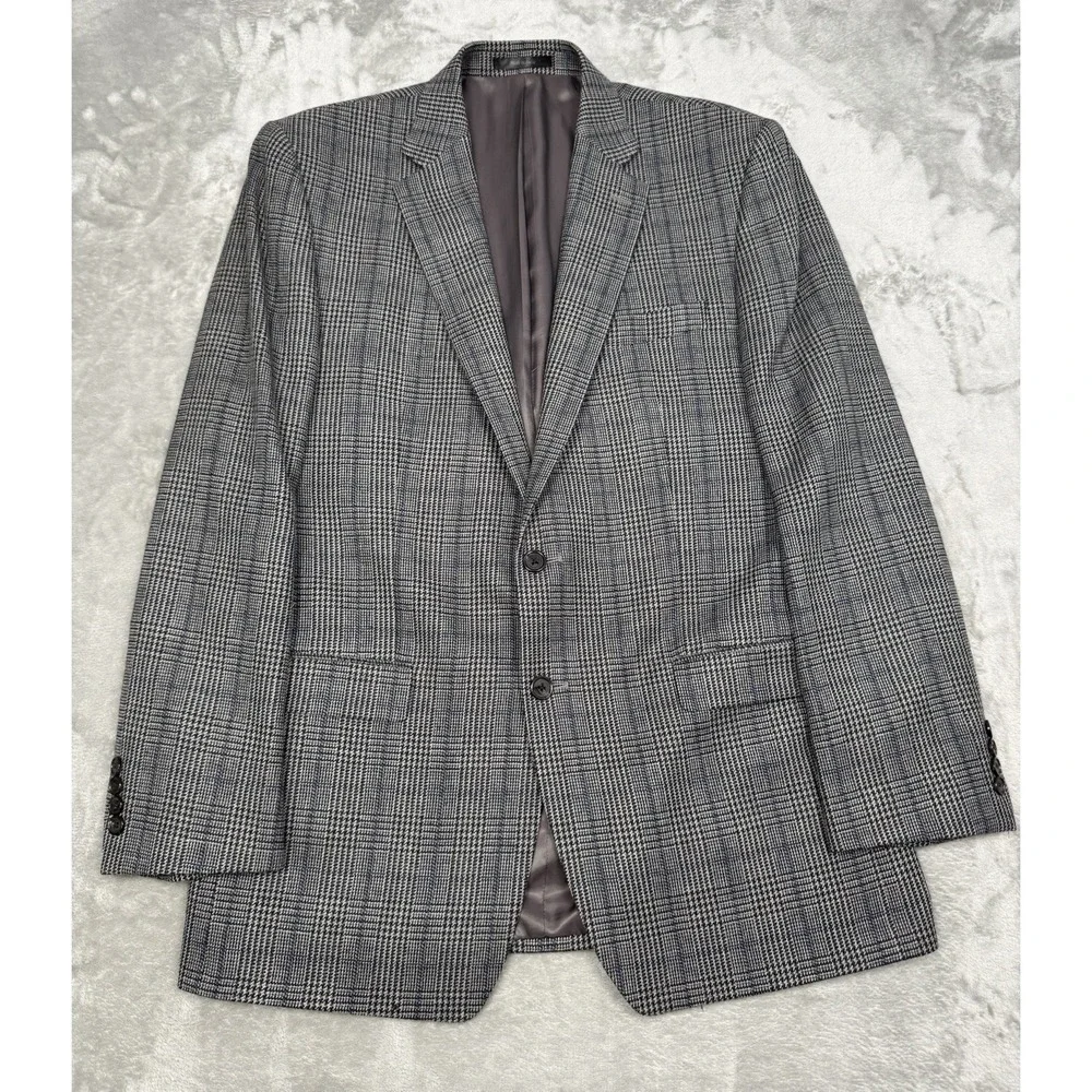 Vintage‎ Ralph Lauren Wool Blazer Jacket Mens 42L Houndstooth Plaid Sport Coat